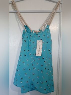Mustard Seed Sailboat-Print Tank Top with Rope Straps NWT